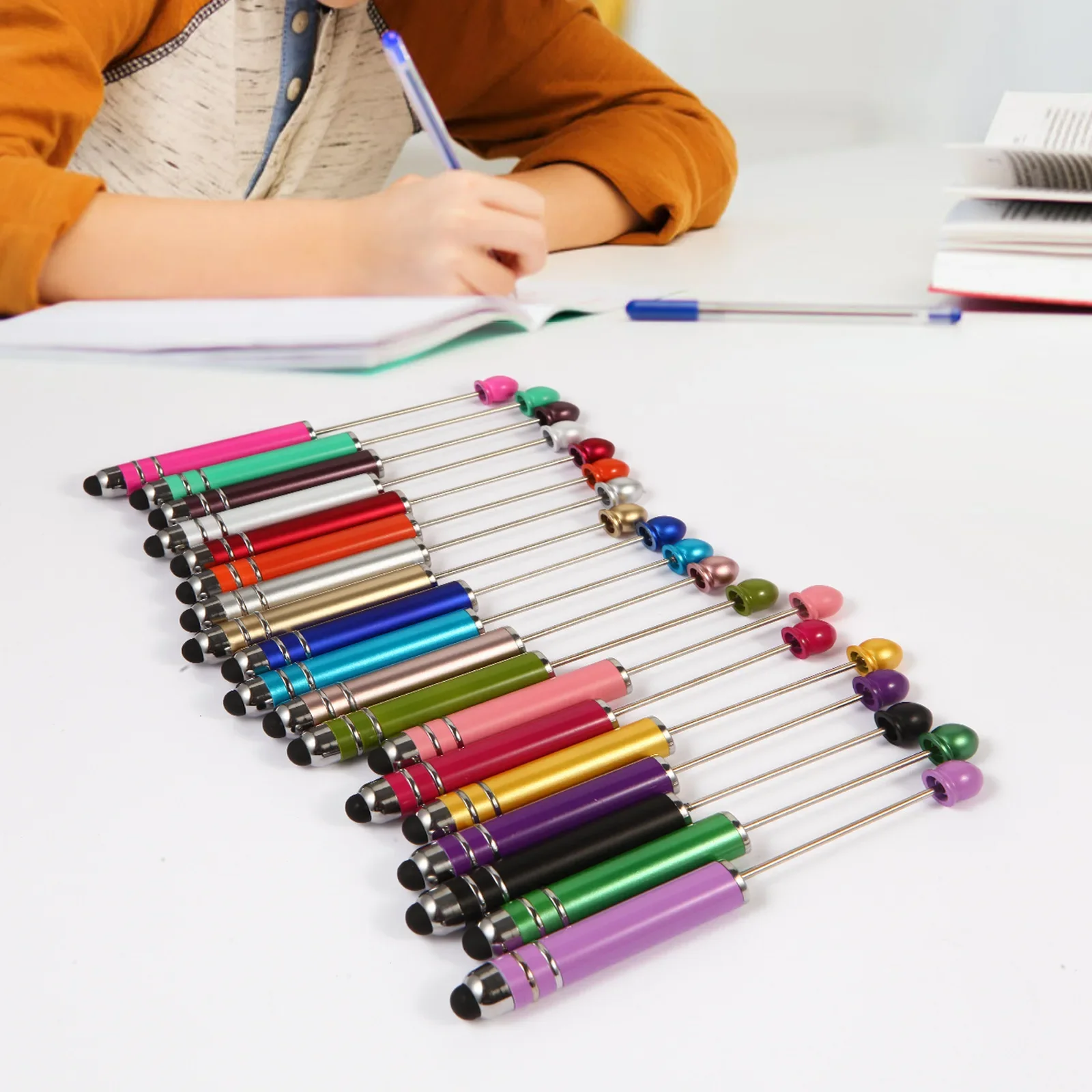30pcs DIY Touch Screen Beaded Ball Pen Creative Beadable Ballpoint Pens Cute Stationery Pens for Writing School Office Supplies