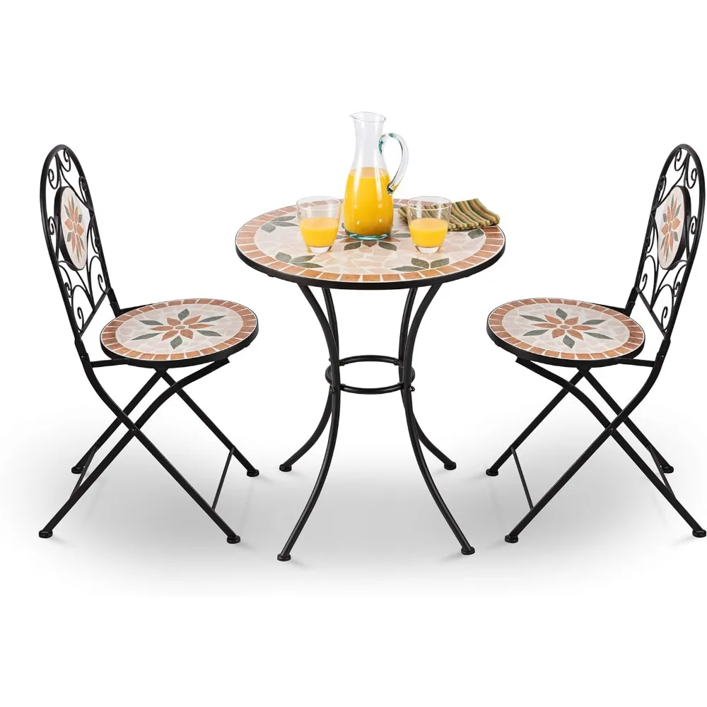 

Corporation Indoor/Outdoor 3-Piece Mosaic Bistro Set Folding Table and Chairs Patio Seating,for gatherings, parties， Tan