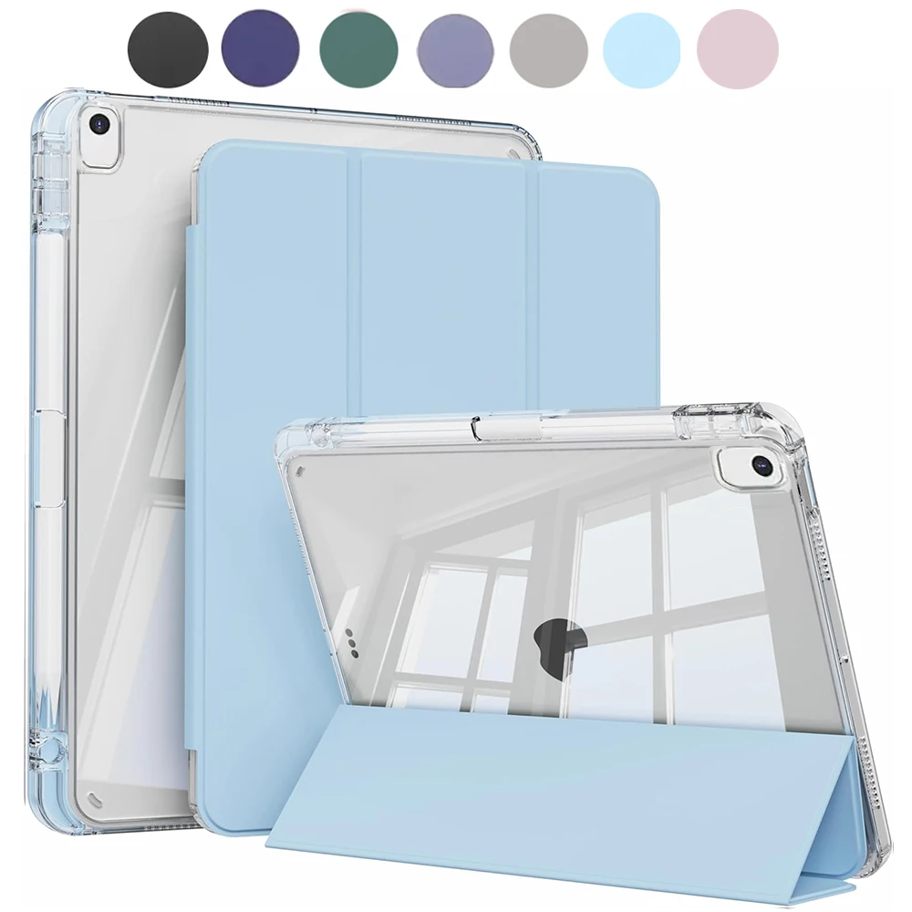 iPad Case with Pencil Holder - Clear Hard Back & Soft Shockproof Frame