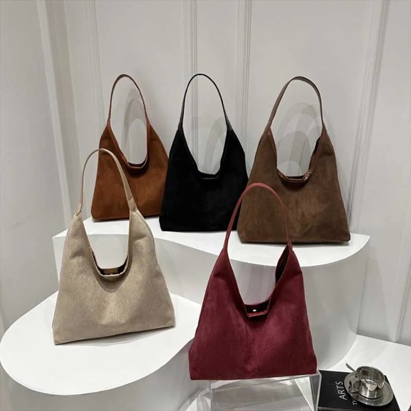 Matte Leather Ladies Underarm Bag Tote Commuter Large Capacity Female Purse Handbags Vintage Faux Suede Shoulder Bags for Women