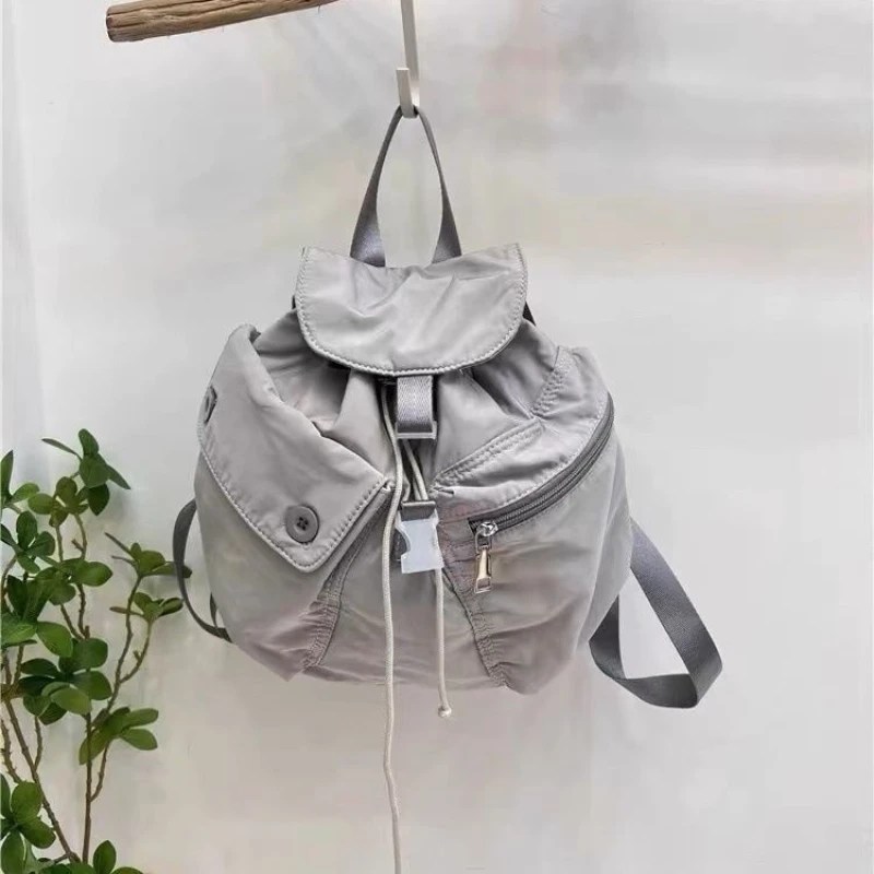 

Niche Double Pocket Design Korean Pack Large Capacity Nylon Popular Student Leisure Bags Simple Solid Sweet Travel Backpack