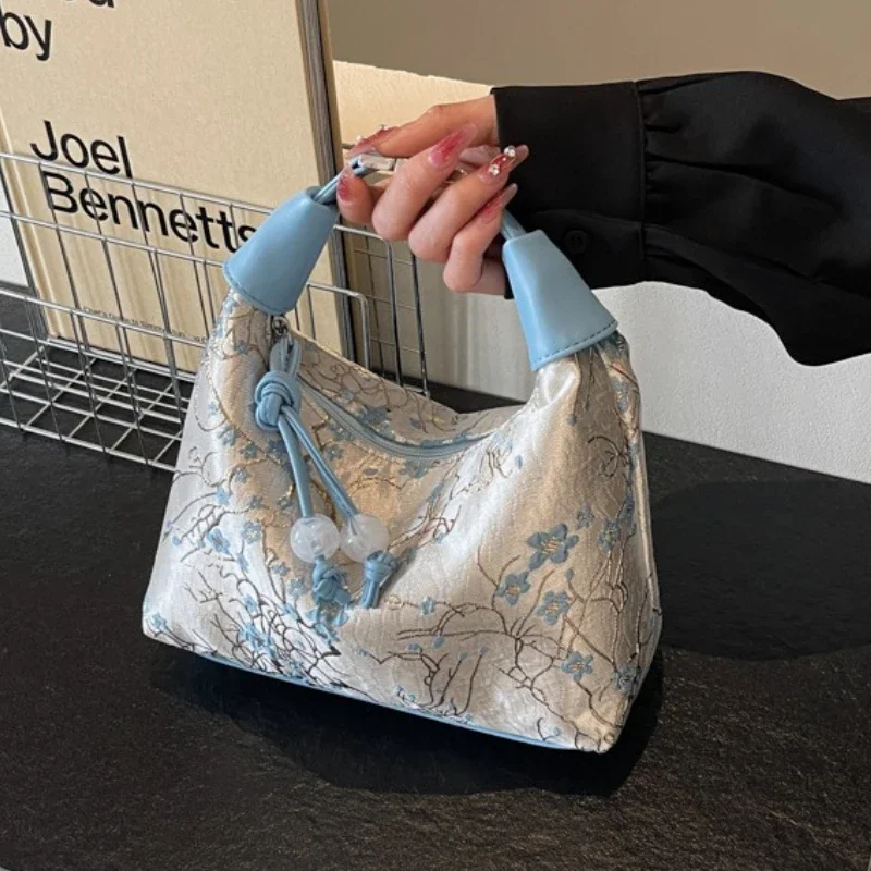 Luxury Embroidery Shoulder Bag Fashion Canvas Hanfu Embroidery Handbag Zipper Crossbody Bag 2026 New Chinese Style Tote Bag