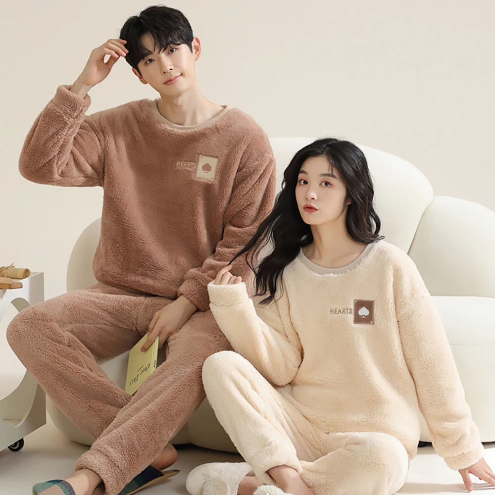 Autumn Winter Exquisite Flannel Thicken Warm Couple Sleepwear for Sleeping Cute Sweet Panda Pajamas for Men Antistatic Pijamas