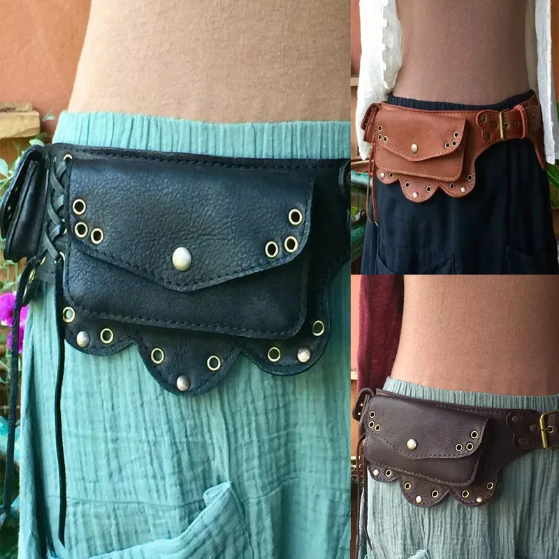 Middeleeuwse Steampunk Riem Tas Met Riemlus En Haak, Sterke En Stevige Multifunctionele Verstelbare Vintage Heuptassen Voor Mannen Vrouwen,Brown