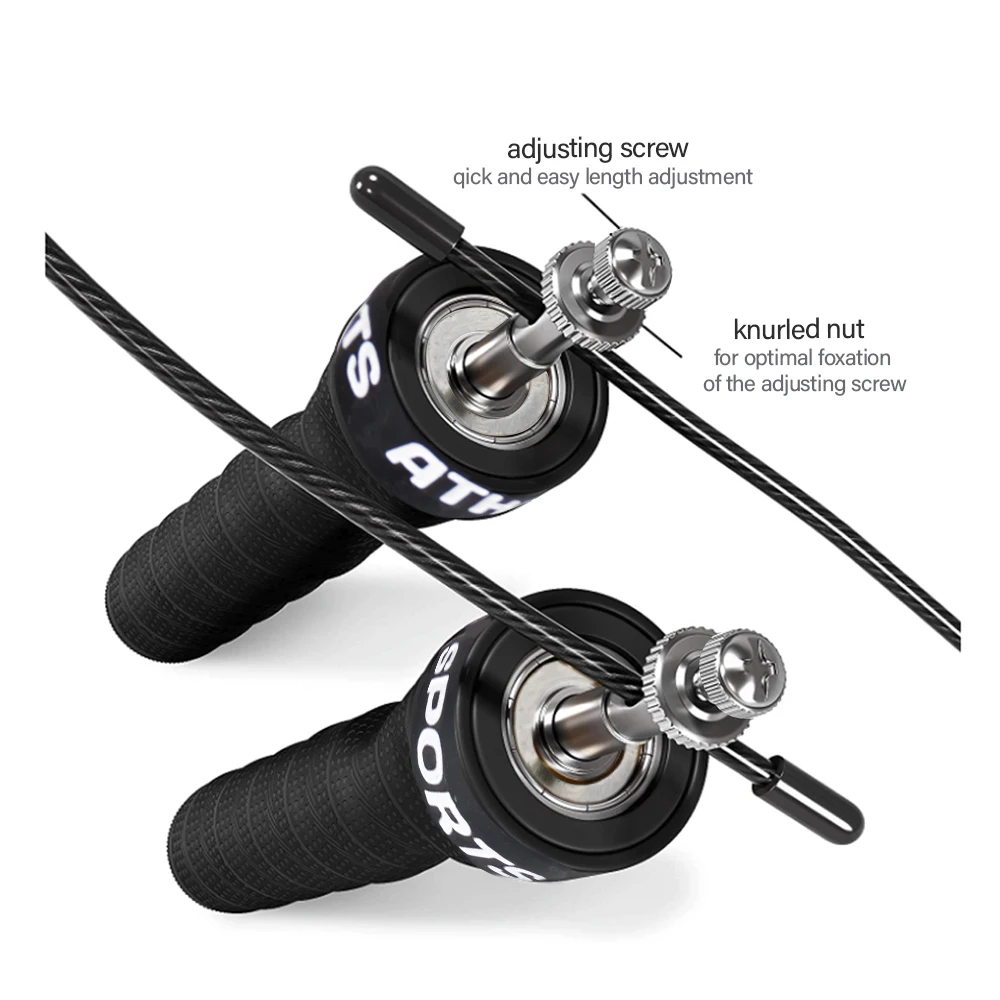 1pcs Black Anti-slip Sweat Absorption With Hand Glue Jump Rope Racing Bearing Removable Load Lock Design PVC Wire Jump Rope