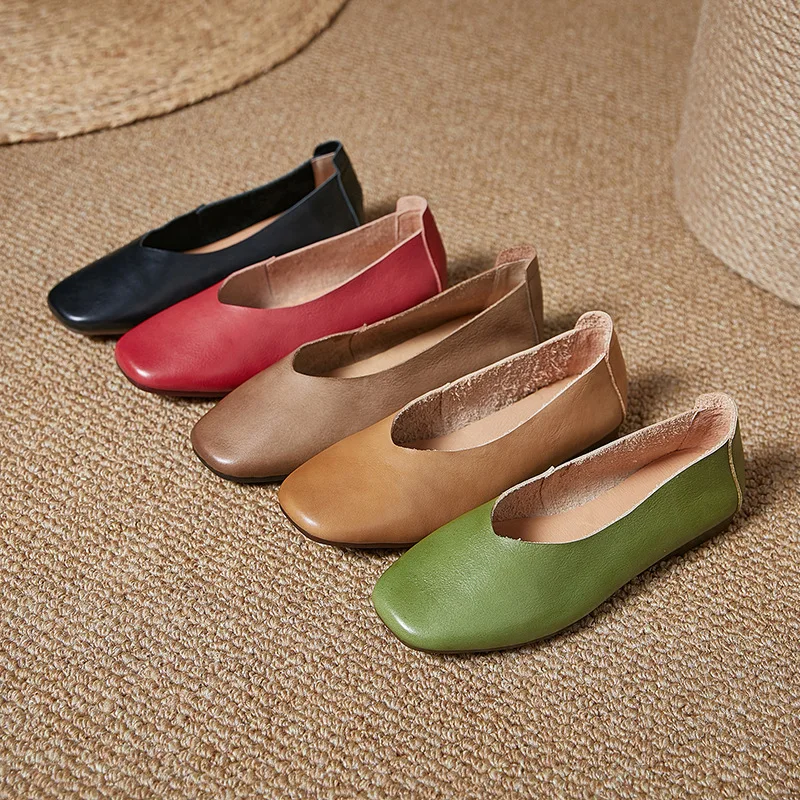 

Women's Flats Soft Leather Retro Handmade Cowhide Genuine Slip on Loafers Shoes