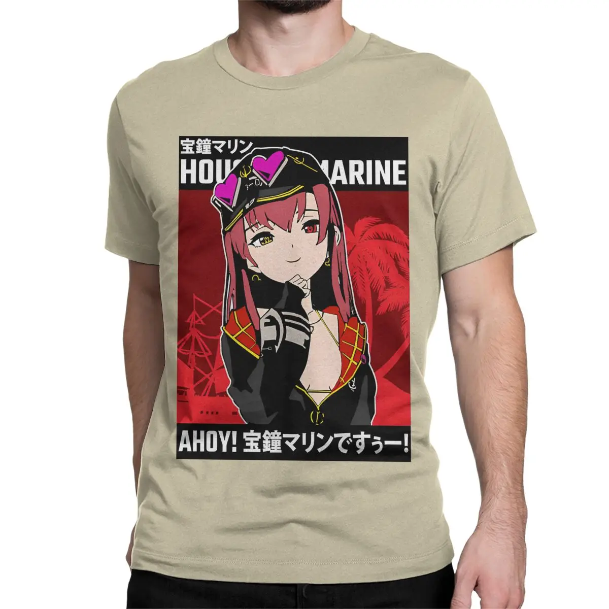 thumbnail image 1 of Camiseta Hololive Houshou Marine con chaqueta para hombre y mujer, cuello redondo, algodón puro, manga corta, clásica, 1 of 7