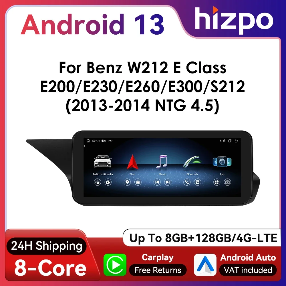 Hizpo Android Auto Autoradio für Mercedes Benz W212 E-Klasse NTG 4.0/4,5/5,0 E200 E230 E260 E300 S212 CarPlay Intelligentes System