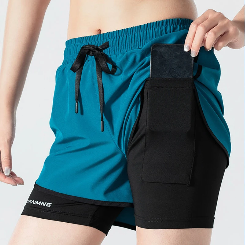 Pantalones cortos 2 en 1 para correr para mujer, Shorts transpirables de secado rápido, entrenamiento activo, ejercicio, trotar, ciclismo, holgados, Verano