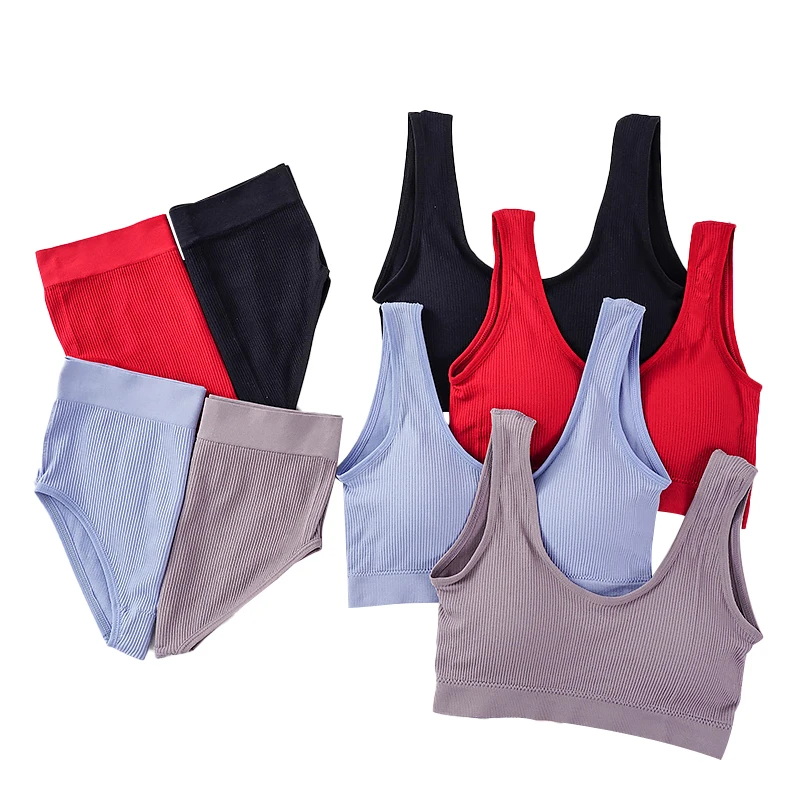 Seamless Tops Set High Waist Panties Women Wireless Underwear Suit Soft Padded Lingerie M-XL Backless Bralette Bras | Женская одежда