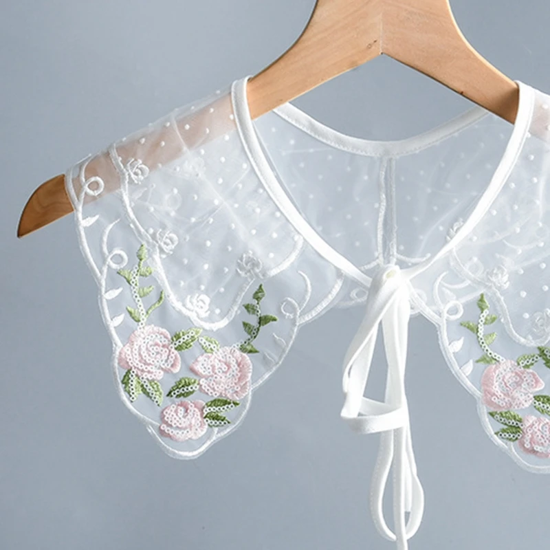 False Collar Detachable Embroidery Decorative Lace Up Neckline Dickey Collar drop shipping