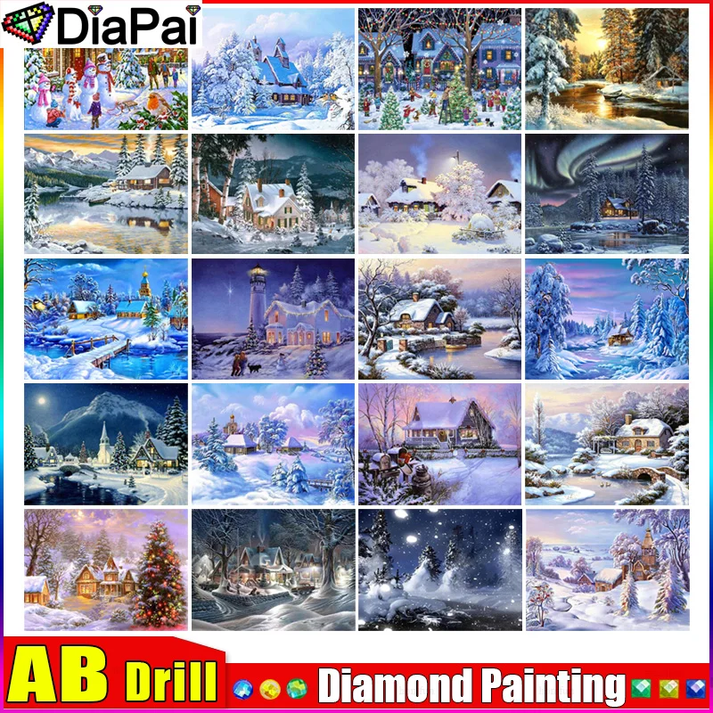 

Алмазная живопись DIAPAI AB 5D «сделай сам», «домик, дерево, снеговик, пейзаж», полная вышивка из смолы, вышивка крестиком, домашний декор