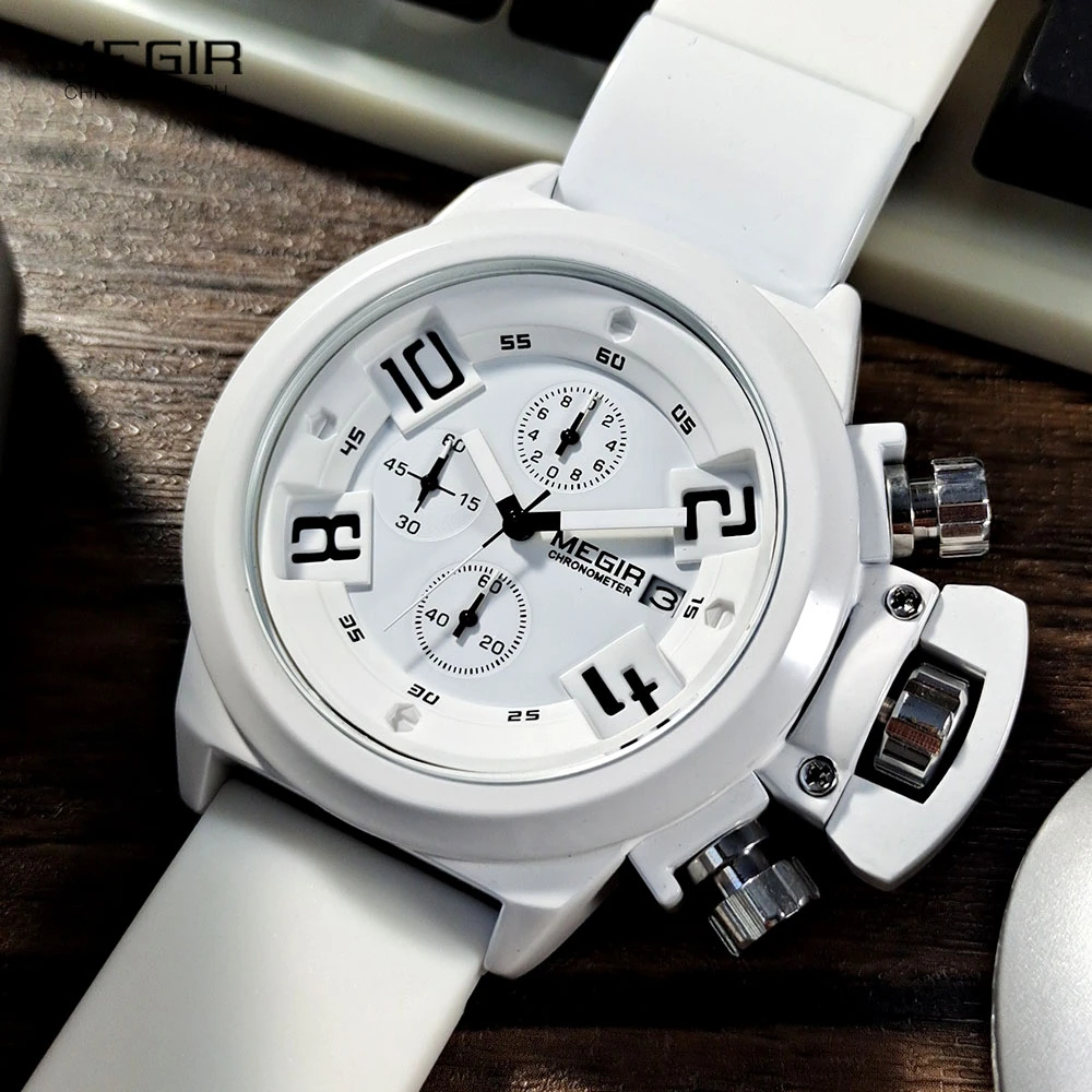 Mens Watch Chronograph White Men's White Sports Watches Military