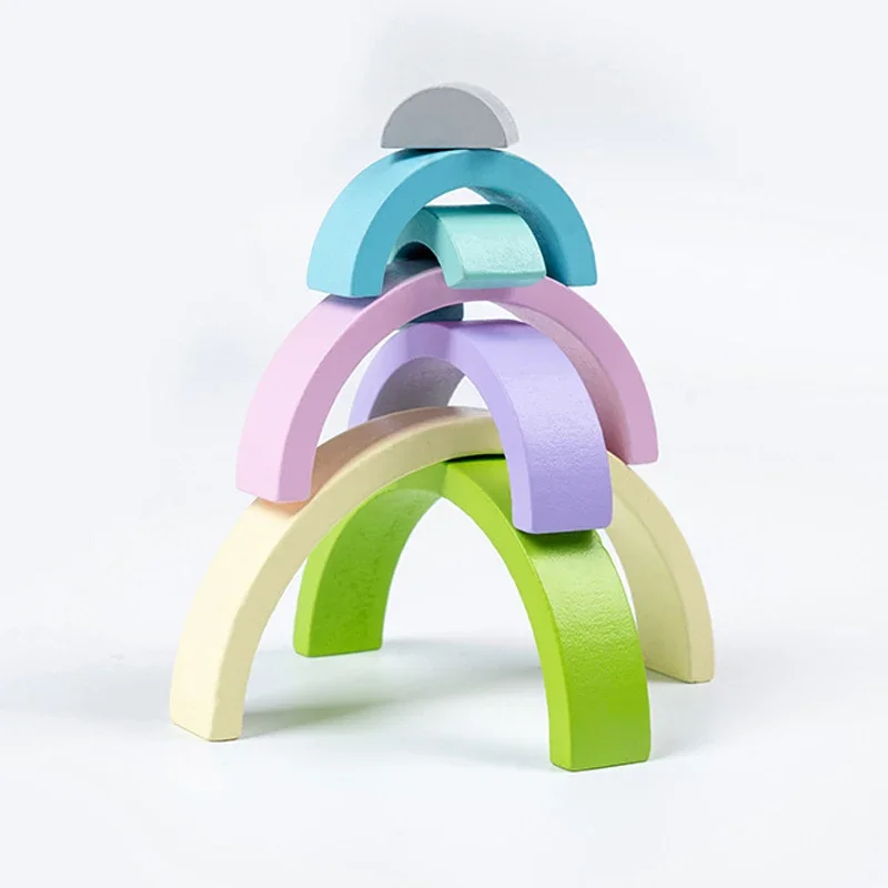 Kids Montessori Arch Bridge Rainbow Building Blocks Wooden Toys Baby Early Education Color Cognitive