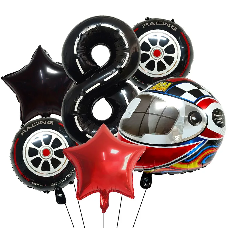 7/8/9-teiliges Rennfahrer-Geburtstagsballon-Set, Helm-Rad-Reifen-Rennballons Geburtstagsdekoration Kinder-Rennthemen-Partydekoration – Detail 32
