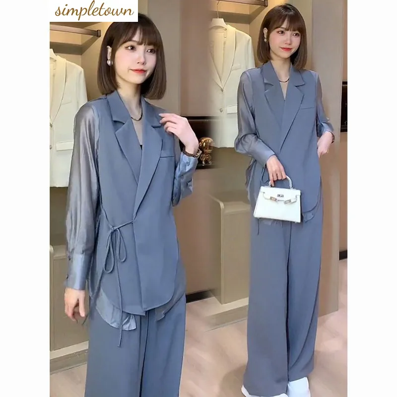 High Class Casual Temperament Women's Suit 2023 New Korean Fashion Design Patchwork Shirt Waist Shrinking Age Two Piece Suit