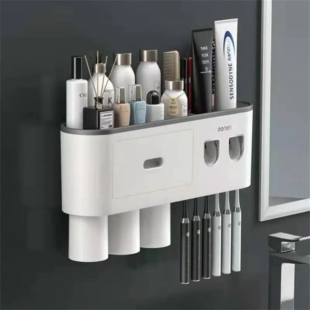 

MENGNI-Magnetic Adsorption Inverted Toothbrush Holder Wall -Automatic Toothpaste Squeezer Storage Rack Bathroom Accessories