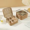 New Cork Wood Jewelry Storage Box Portable Useful Ring Earrings Organizer Cosmetic Holder Double Box Travel Supplies 6
