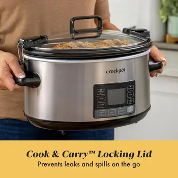 7-Quart Slow Cooker, Portable Programmable with Timer, Locking Lid, Stainless Steel; an Essential Kitchen Appliance, P 3