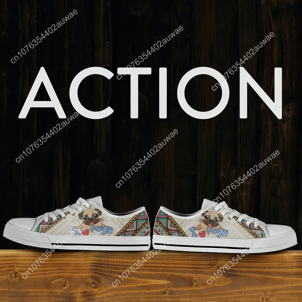 Pug Lover Cartoon Woman Vulcanize Shoes Classic Women Canvas Shoes White Sneakers Comfort Breathable Couple Shoes