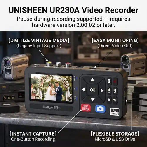 UNISHEEN UR230A Analog CVBS RCA SVideo Camera USB Tape VHS Capture Box MP3 Video Recorder VCR to Digital Converter