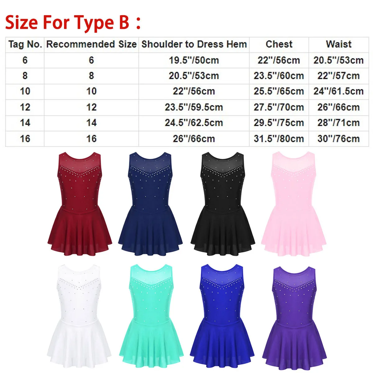 Ice Skating Ballet Dance Costumes for Kids Girls with Mesh Splice Rhinestone Figure