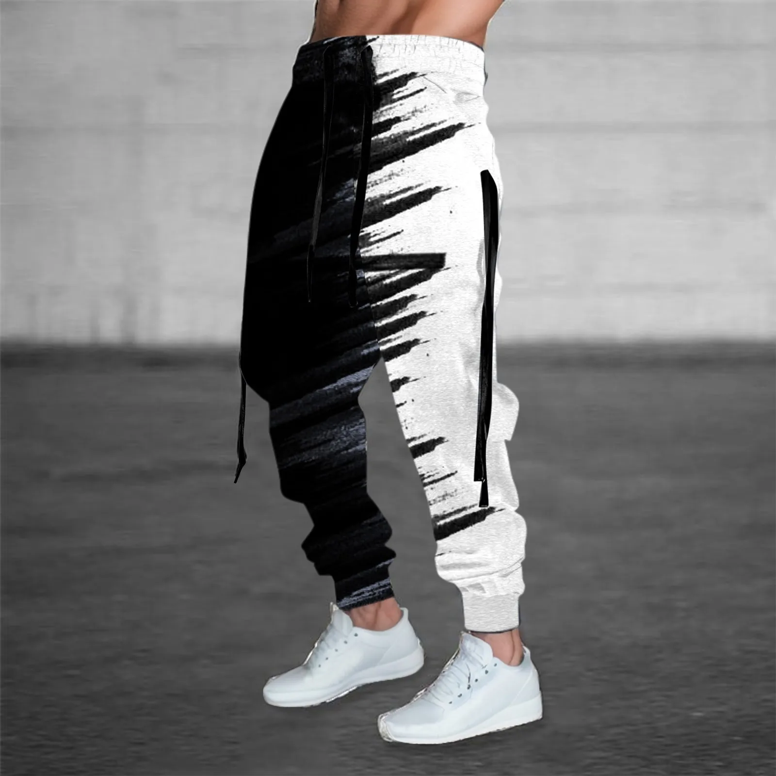 fashion men solid color drawstring elastic waist sport pleated pants trousers elastic waist sport pleated pants trousers Y2k Streetwear Sweatpants Mens Patchwork Color Baggy Pants Drawstring Loose Long Trousers Elastic Waist Jogger Sport Bottoms