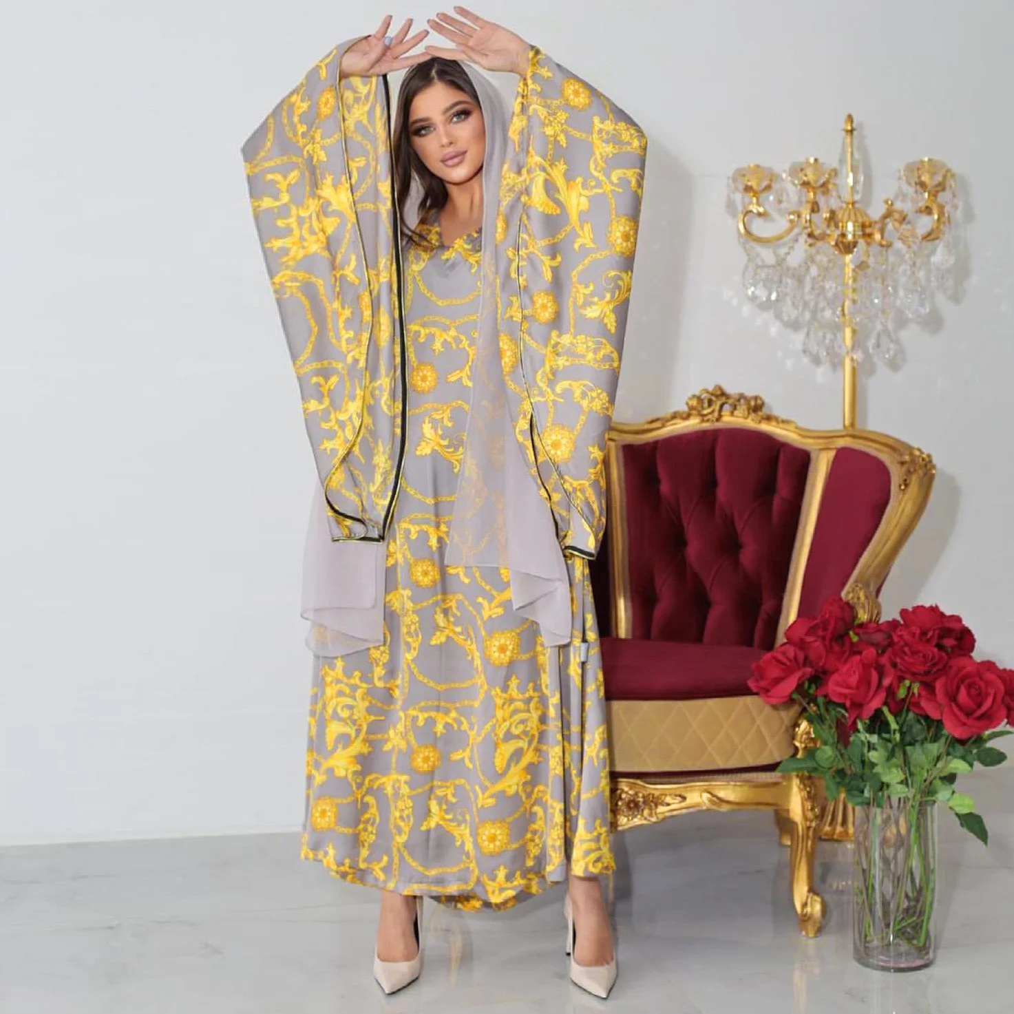 

Abaya For Women Ramadan Islam Arab Dubai Muslim Women's Printed Dress Fashion Party Robe Evening Dress Loose Female Robe
