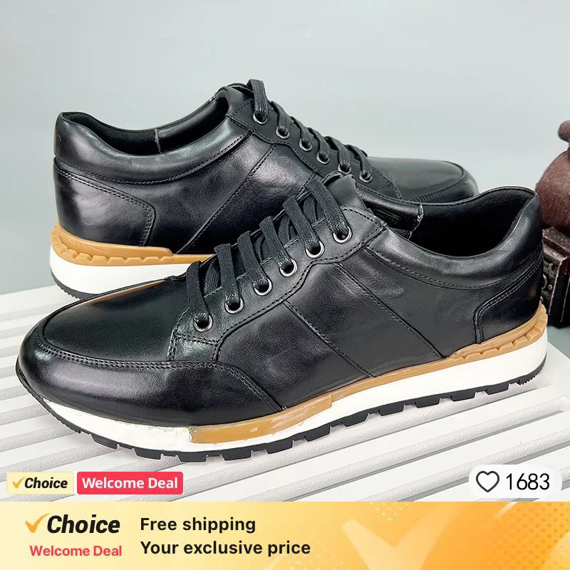 men loafers shoes luxury  spring and autumn new men's leather flat bottom walking casual shoes Black men's sneakers Loafers, view 4