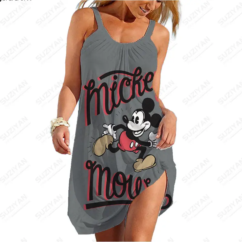

2023 New Dress Women's Round Neck Elastic Strap Dress Loose and Comfortable Long Dress Slim Fit Plus Size 3D Printed Disney
