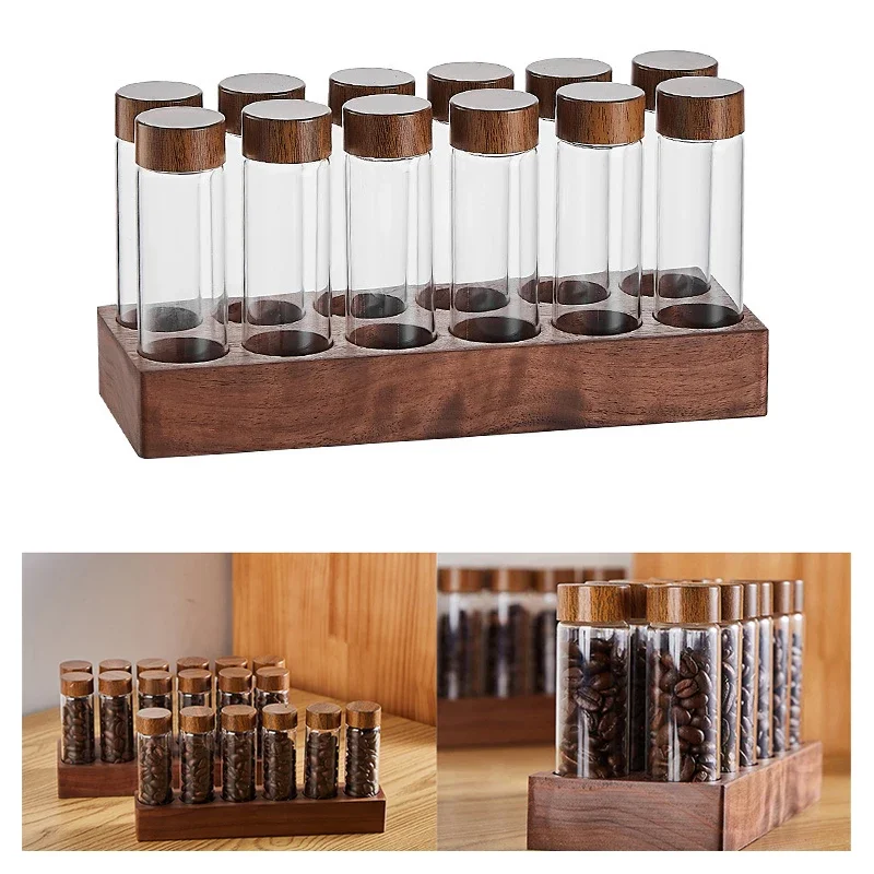 

Set Coffeware Glass Tube Accessories Bottle Coffee Display Tea Beans Walnut Rack Sub-packed Test Espresso