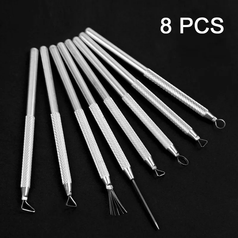 8 PCS Texture Pottery Clay Tools DIY Carving Clay Stainless Steel Tool Pottery Modeling Hole Punch Clay Ceramics Sculpture Tools 4pcs dotting modeling ball tools double ended 8 ball stainless steel clay ceramics pottery carving embossing sculpting tools