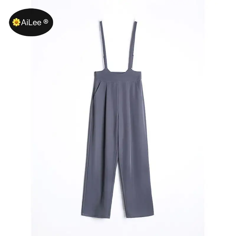 Elegant Overalls for Women Sleeveless Straps Jumpsuits Spring Autumn Wide Leg Trousers Loose Rompers Ladies Office Long Pants