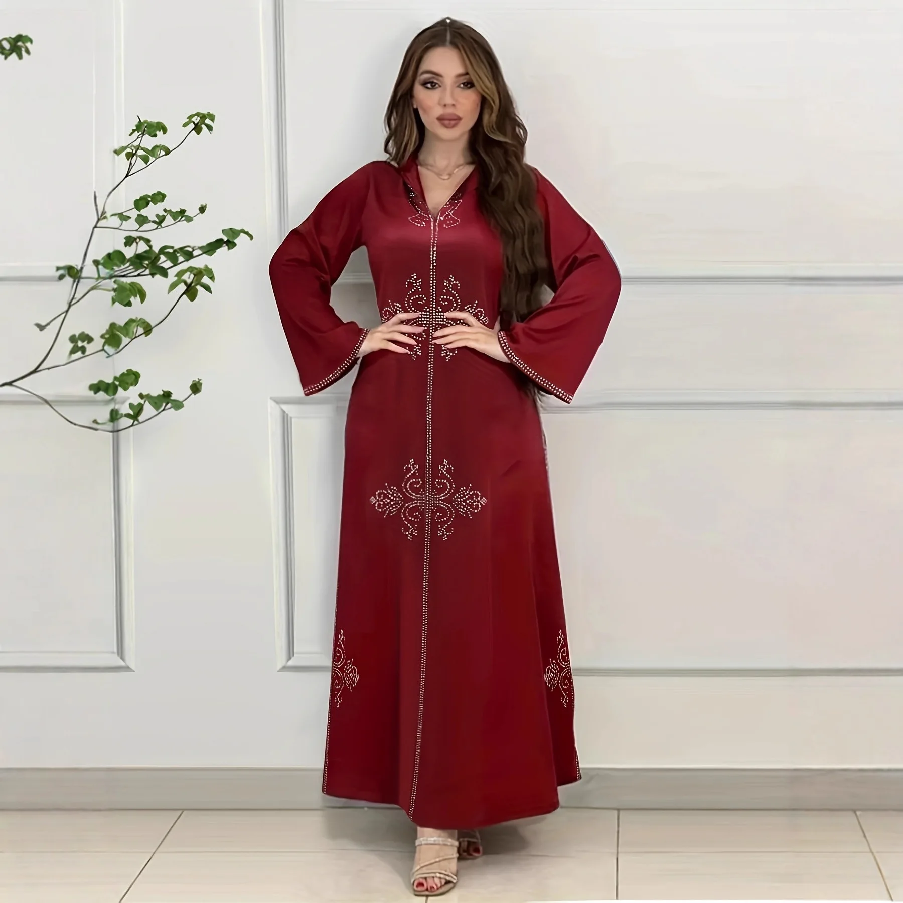 Eid Dress Abaya Women Vestidos Hooded Dresses Diamonds Jalabiya Ramadan ...