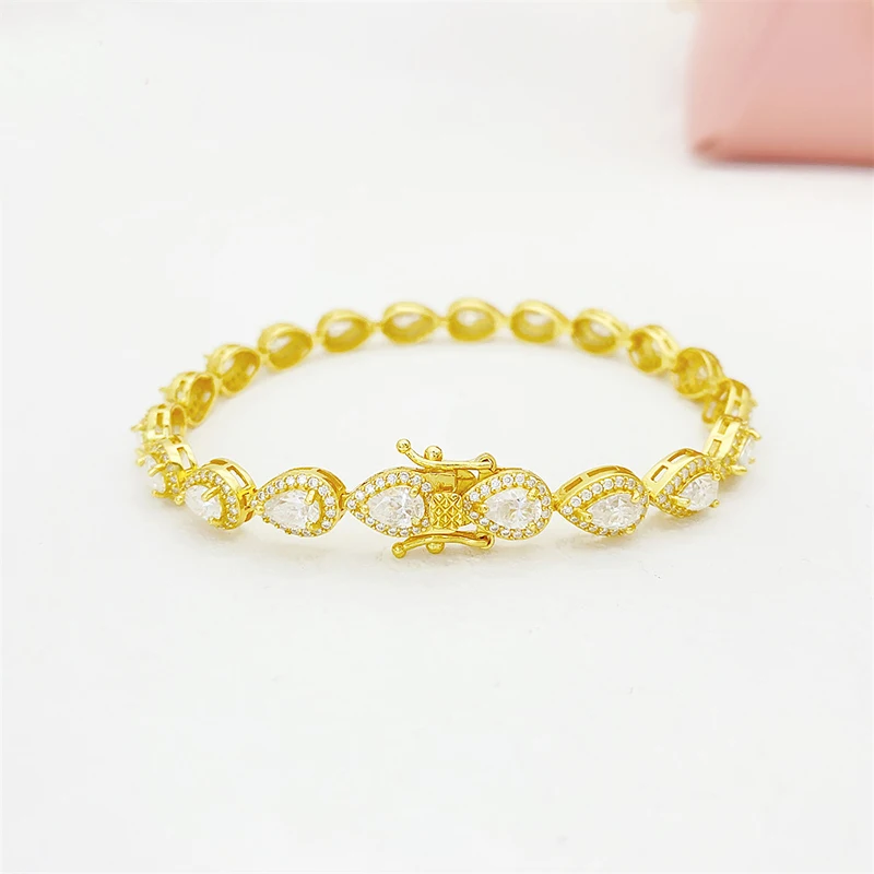 Hiphop Pera Moissanite Bracciale A Catena A Maglie Donna 925 Sterling Silver Iced Out Lab Diamond Tennis Bracciali Bangle Pass Tester