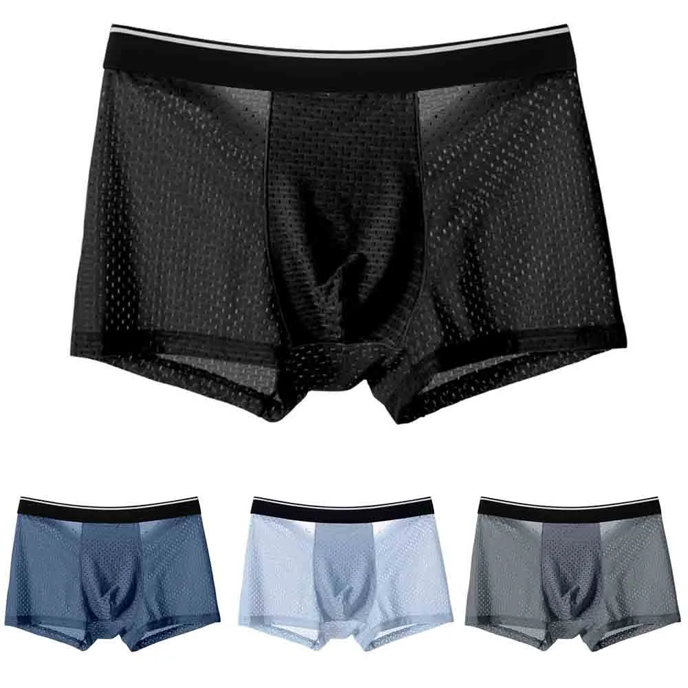 Men Ice Silk Underwear Mesh Transparent Boxer Briefs Panties Sexy Breathable Boxershorts Men Flat Boxers Ropa Interior Hombre