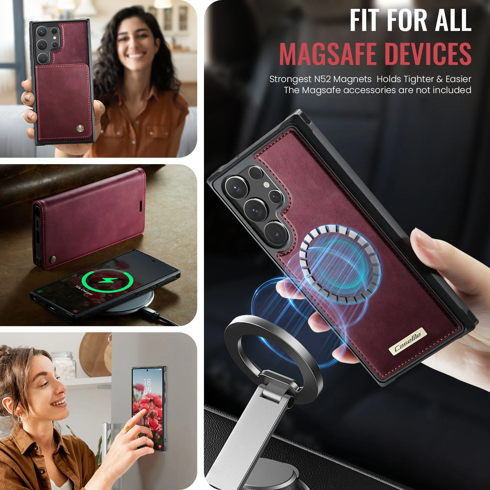 Wireless Charging Leather Wallet Phone Case with Magnetic Flip Cover