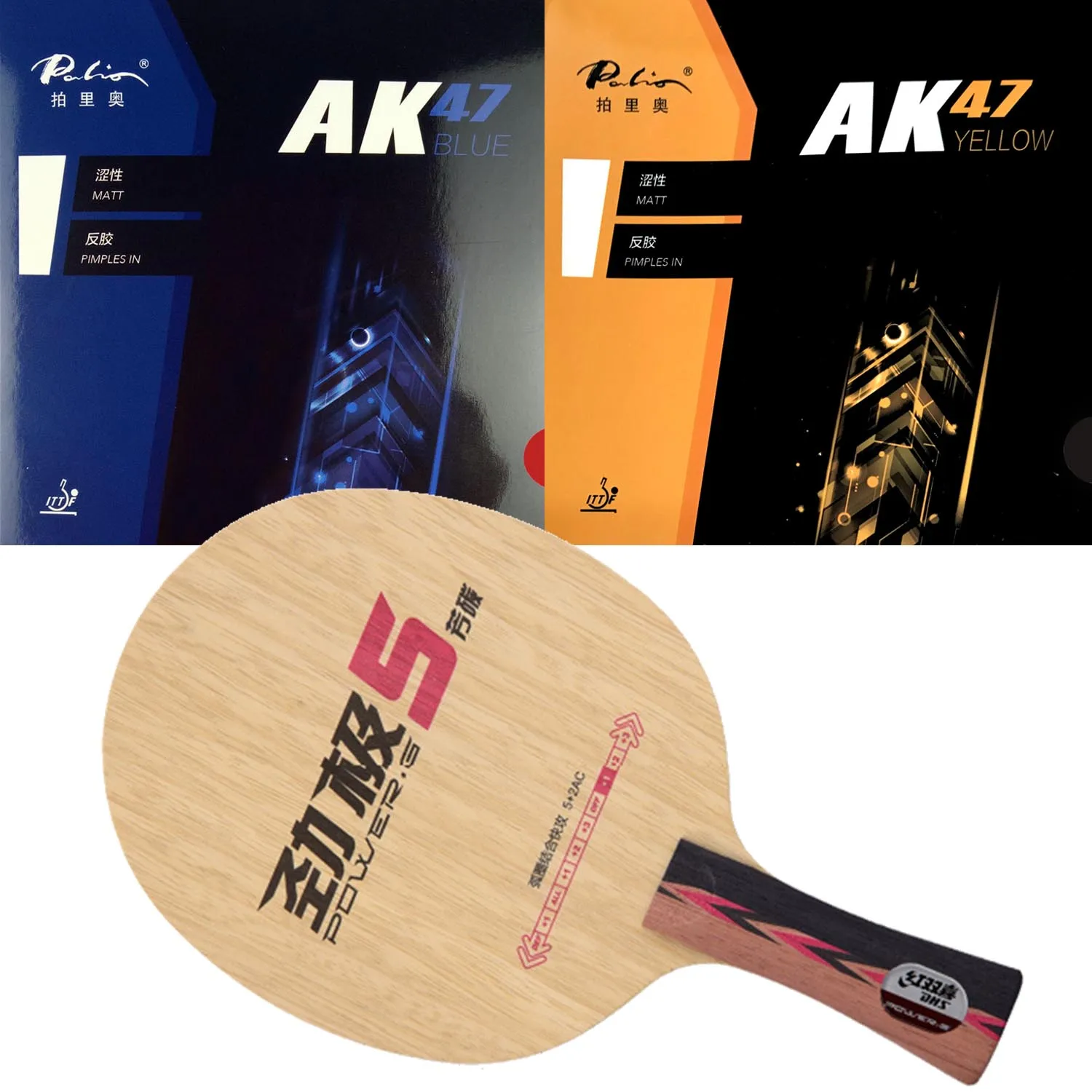 Professional Table Tennis Racket - Yinhe W-6 Blade With Palio AK47 Blue Rubbers