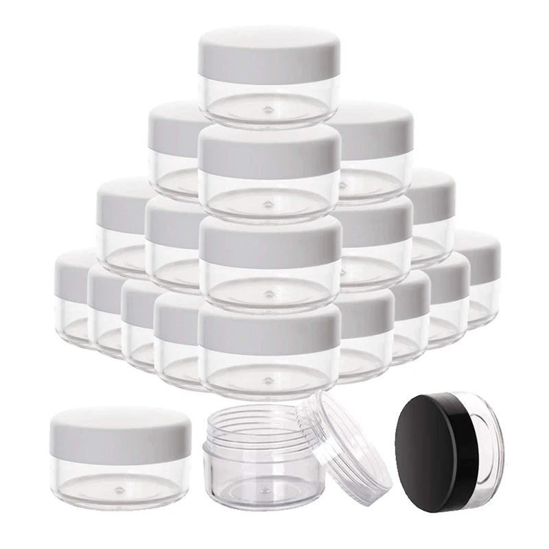 Empty Plastic Cosmetic Cream Jar as storage jar,herb storage container,honey storage container,medicine storage container Transparent Sample Makeup Pot Eye Shadow Lip Balm Container 50/100Pcs 2g 3g 5g 10g 15g 20g