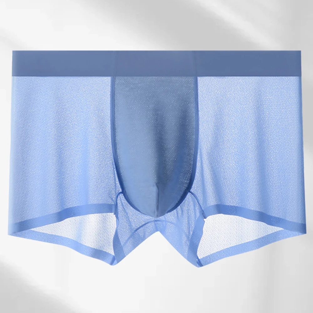 

Sexy Men Ice Silk Boxer Bulge Pouch Shorts Underpants Ultra-thin Mesh Transparent Underwear Solid Breathable Comfy Lingerie