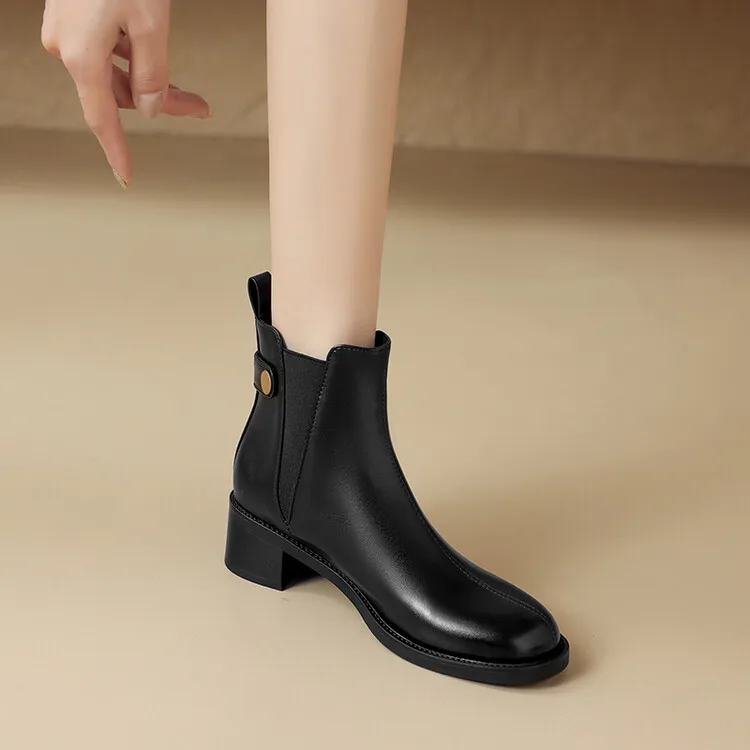 

Женские ботинки, осенне-зимняя обувь Челси с круглым носком, модель 2023 года, женские кожаные ботильоны большого размера на среднем каблуке в римском стиле