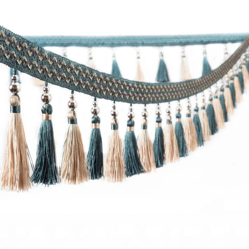 

New Multicolor 11 m Copper beads hanging ear Fine quality curtain tassel fringe trim lace ribbon fabric Decorative Accessories