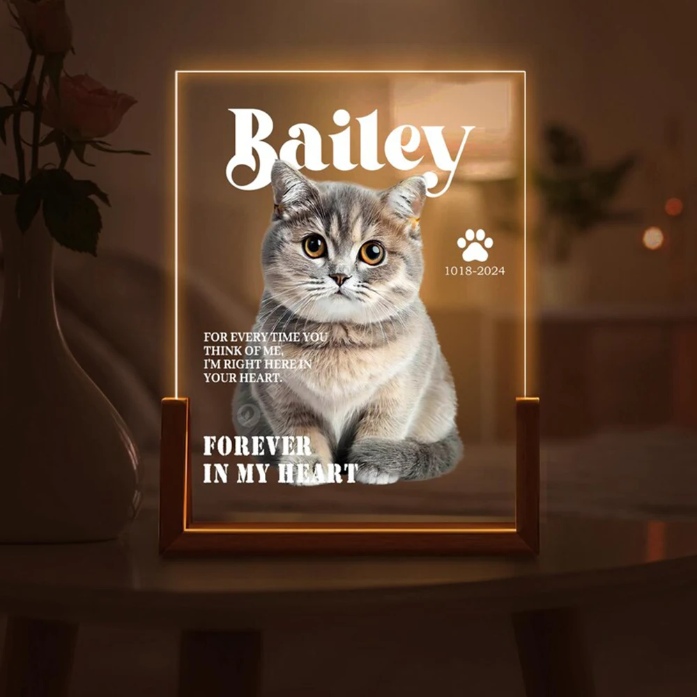 Benutzerdefiniertes Katzengedenk-LED-Nachtlicht, sentimentales Sympathie-Geschenk für Katzenliebhaber, um den Verlust des geliebten Haustiers zu gedenken – Detail 6