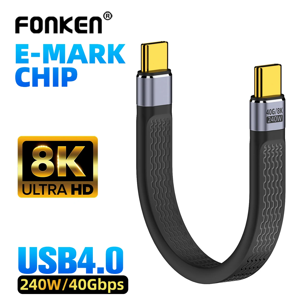 

E-Mark Chip USB 4.0 Gen3 40Gbps FPC Cable PD 240W 5A Fast Charging USB C to Type C Cable 8K@60Hz Cable USB C Data Cable Cord