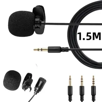 【C】1 microfono a condensatore a clip da 1,5 m, mini portatile, cablato da 3,5 mm, per telefono e PC portatile