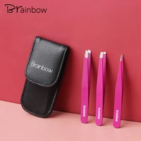 Brainbow 3pcs Eyebrow Tweezer Set Stainless Steel Slant Tip/Point Tip/Flat Tip Eyes Tweezers For Face Hair Removal Make Up Tools 1