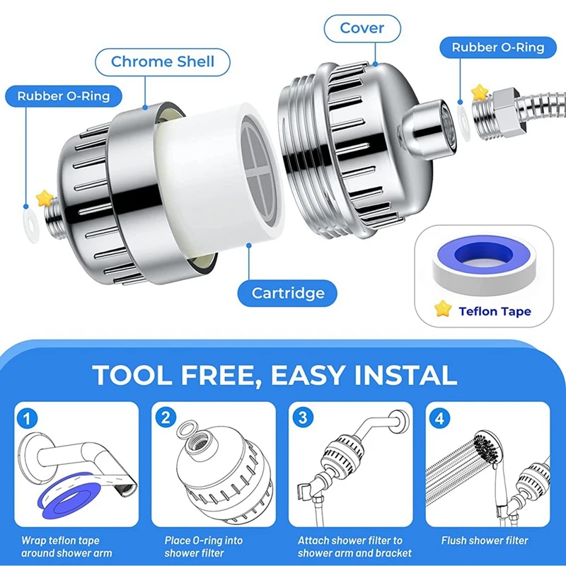 20-Stage Showerhead Filter Water Filter Shower For Hard Water Shower With 2 Replaceable Cartridges