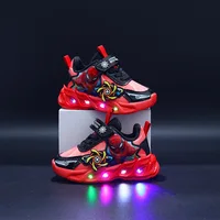 أطفال حذاء كاجوال أحذية رياضية مصباح ليد الكرتون شبكة الخريف موضة احذية الجري للبنين تنفس المضادة للانزلاق أحمر أزرق حجم 21-30 2