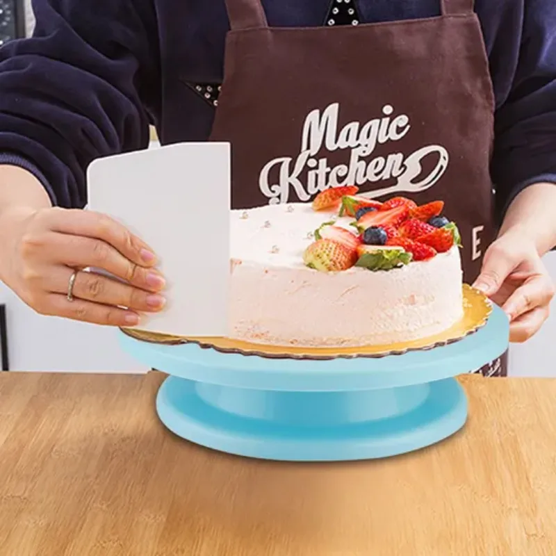 Cake Decorating Rotating Turntable with Anti-Slip Base Fondant Spatulas Edge Smoother Cream Leveling Tool Essential for Baking