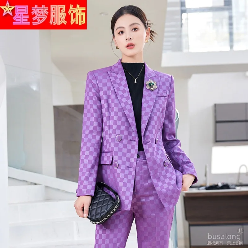 

High-End Fashionable Plaid Blazer Women's 2023 Autumn New Back Slit Goddess Temperament Suit Bootcut Trousers Suit